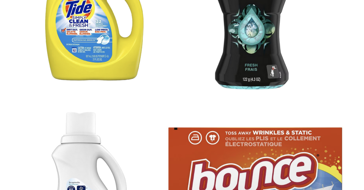 Get 4 Tide, Downy or Bounce laundry products for $2 each