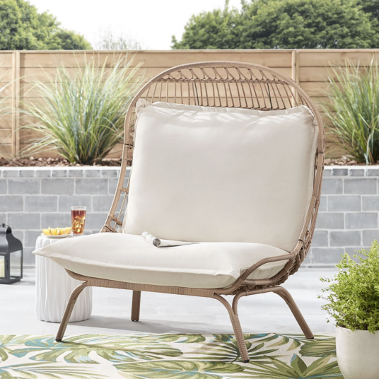 Better Homes & Gardens Willow Sage steel wicker patio cuddle chair for $299