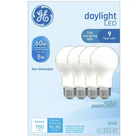 4-pack GE Daylight LED bulbs for $4
