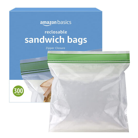 300-count Amazon Basics sandwich storage bags for $6