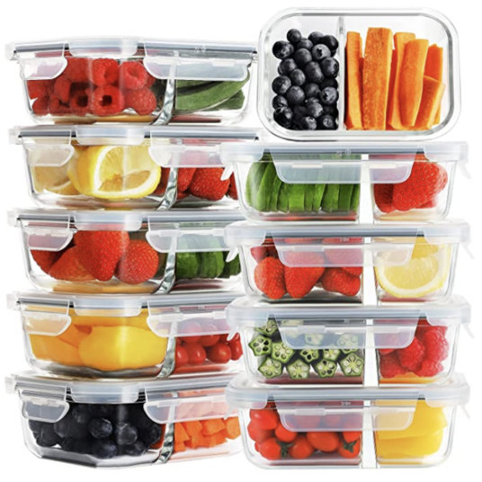 Bayco 10-pack 2-compartment glass meal prep containers for $33