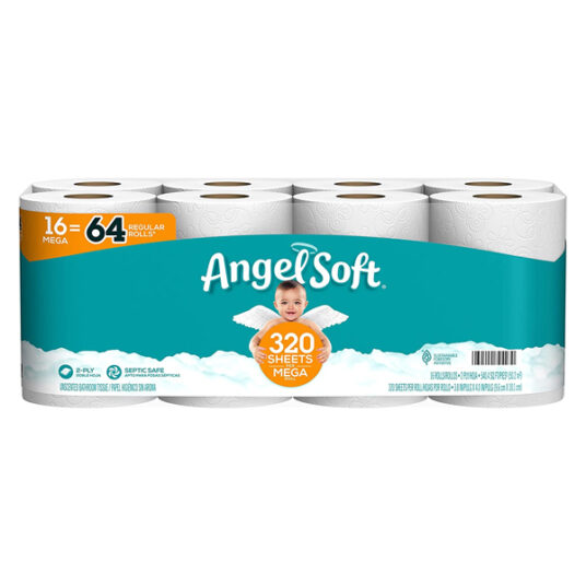 Angel Soft 16 Mega Rolls 2-ply toilet paper for $11