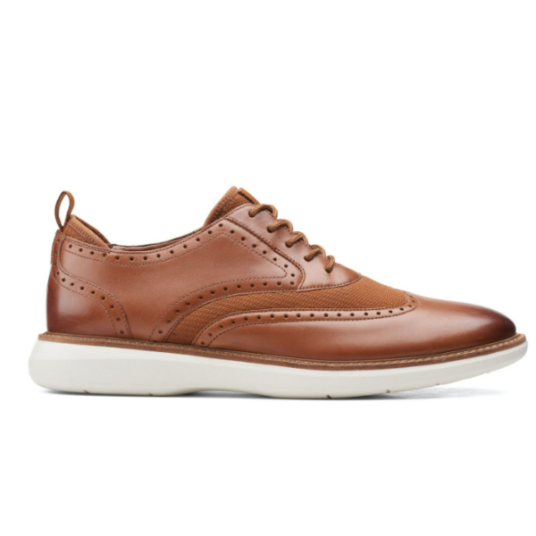 Clarks men’s Brantin wing brown leather Oxford sneaker shoes for $40
