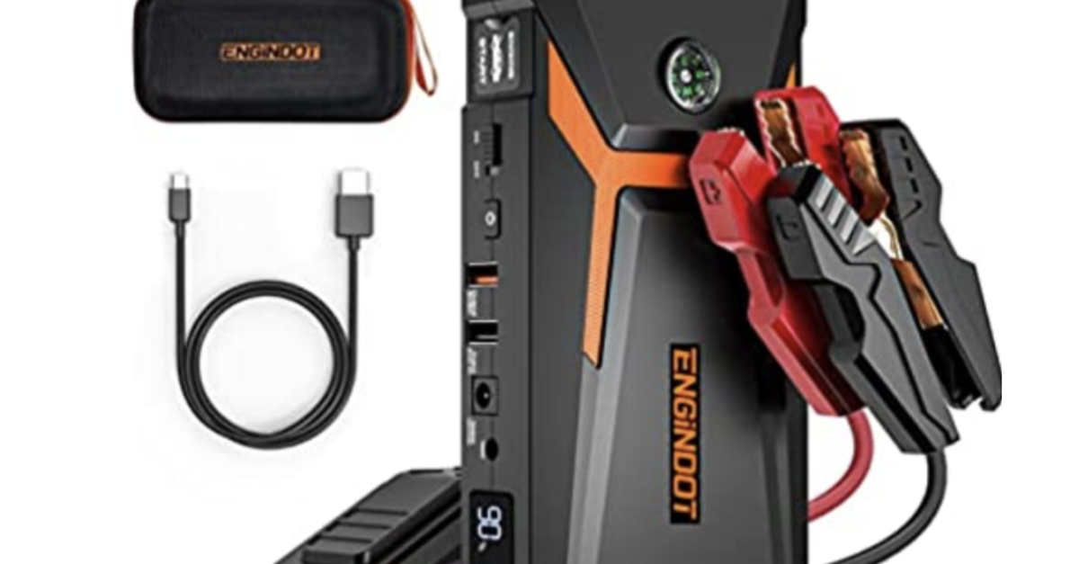 Engindot 18000mAh car jump starter with case and cables for $37
