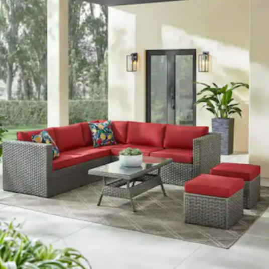 Hampton Bay Southmore 5-piece steel wicker patio sectional for $599
