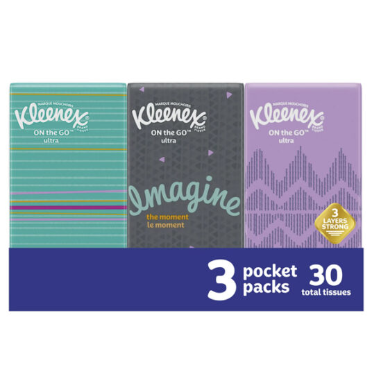 3-pack Kleenex On-the-Go facial tissues for $1