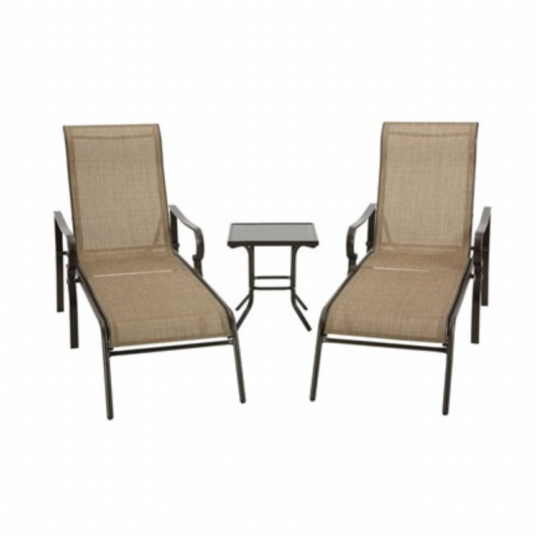 Outdoor chaise lounge chair set of 2 with table for $160
