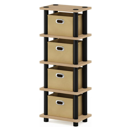 Furinno Laci 4-bin rack storage shelf for $15