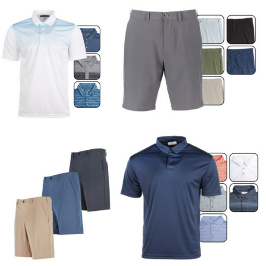 Multi-pack polos and golf shorts from $30