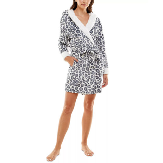 Roudelain women’s deluxe touch hooded fleece-lined robe for $12