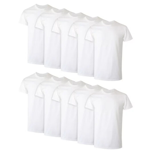 10-pack Hanes men’s white crew t-shirt undershirts for $20