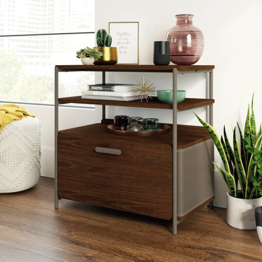 River Street Designs modern file cabinet with open shelves for $98
