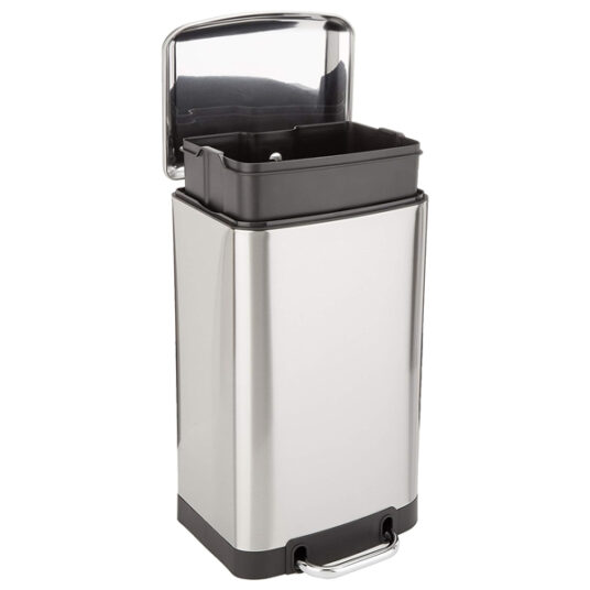 Amazon Basics smudge-resistant small rectangular trash can for $21