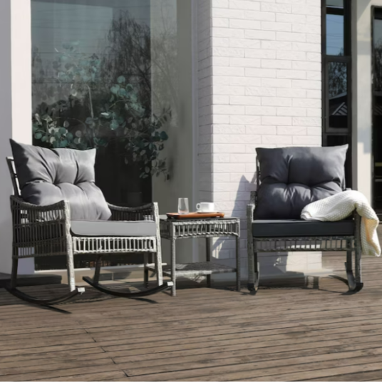 Veikous 3-piece wicker patio conversation set with cushions for $200
