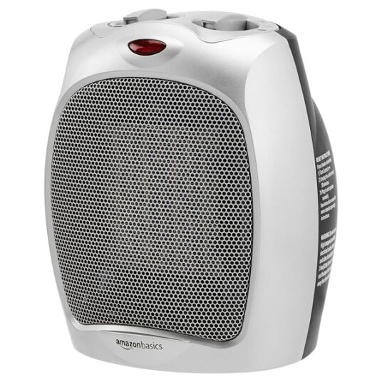 Amazon Basics 1500W ceramic personal heater with thermostat for $21