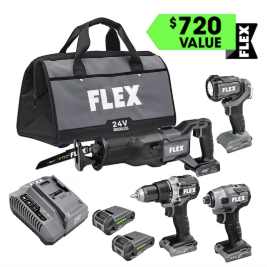Today only: FLEX 4-tool brushless power tool combo kit for $299