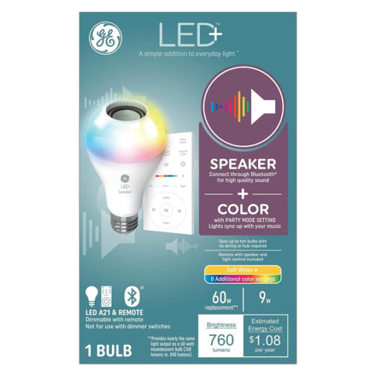 GE Lighting LED+ color changing speaker light bulb with remote for $13
