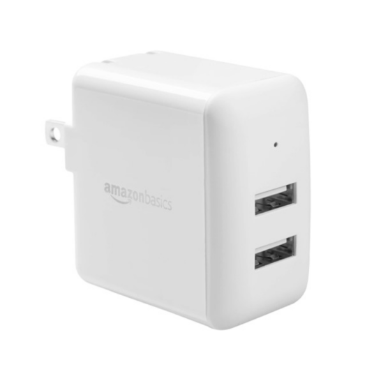 AmazonBasics 24W two-port USB-A wall charger for $4