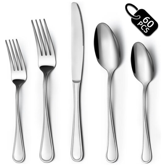 60-piece stainless steel silverware set for $22