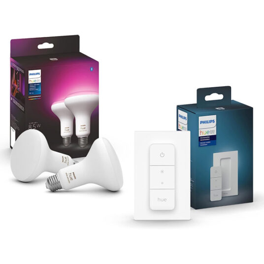 2 Philips Hue White & Color Ambiance smart bulbs and 1 dimmer switch for $90