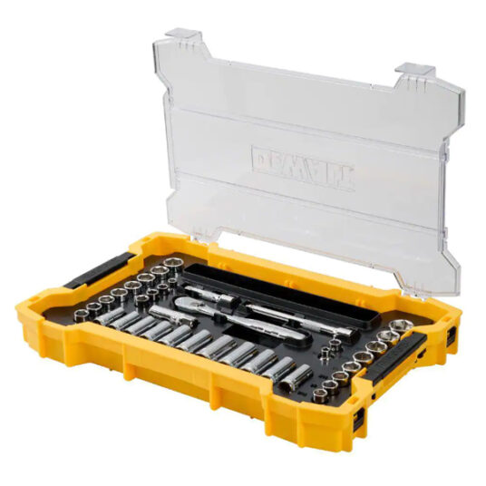Dewalt 37-piece 3/8 in drive socket set with Toughsystem tray for $23
