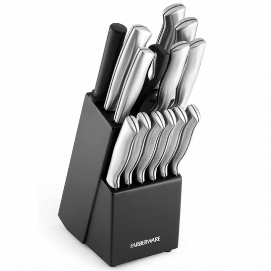Farberware 15-piece high-carbon stamped stainless steel kitchen knife set for $20