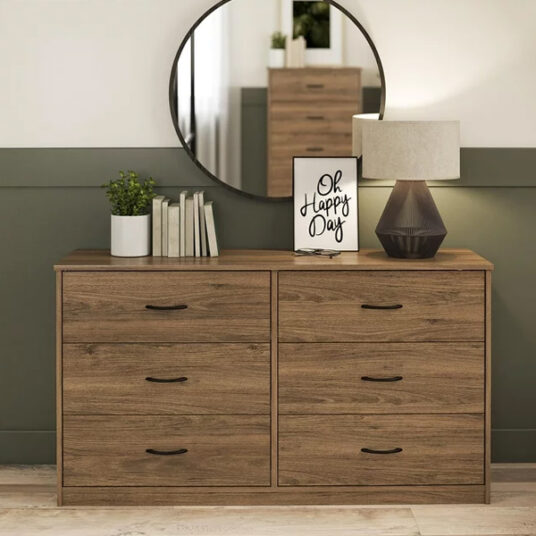 Mainstays classic 6-drawer dresser in Rustic Oak for $79