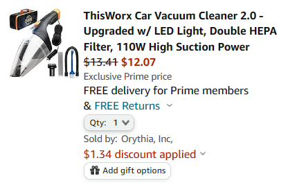 Thisworx Portable Car Vacuum Cleaner 2.0