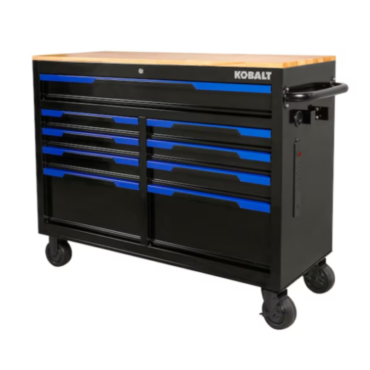 Kobalt 46″ 9-drawer rolling wood top work bench for $298