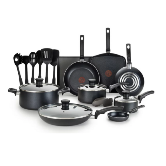 T-Fal Essentials 20-piece nonstick cookware set for $68