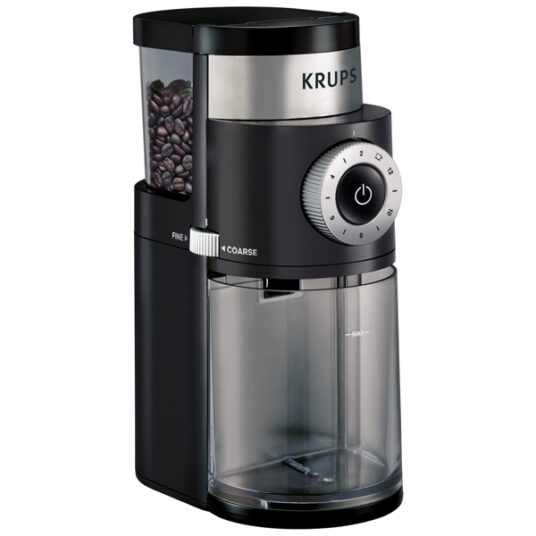 Krups 12-cup coffee bean burr grinder for $32