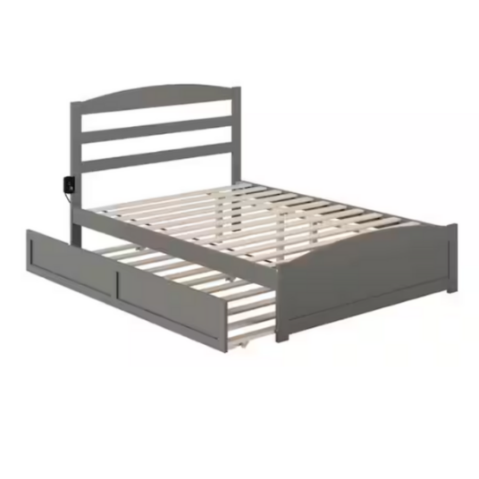 Warren grey full wood frame bed with twin XL pull out trundle bed for $272