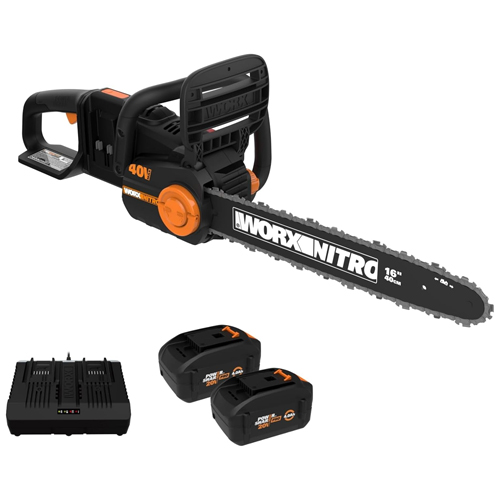 Worx Nitro 40V cordless chainsaw with 2 batteries and charger for $230