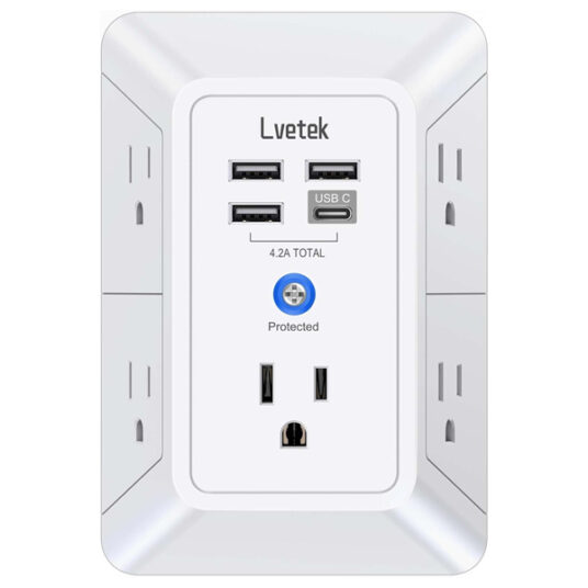 Lvetek 5-outlet surge protector wall charger for $10