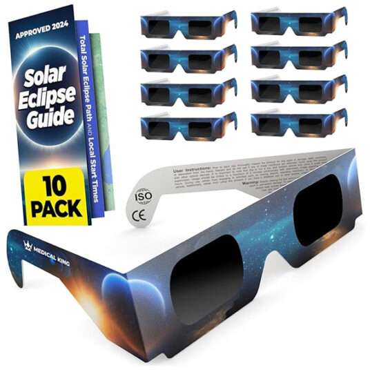 Medical King 10-pack certified solar eclipse glasses with map for $7