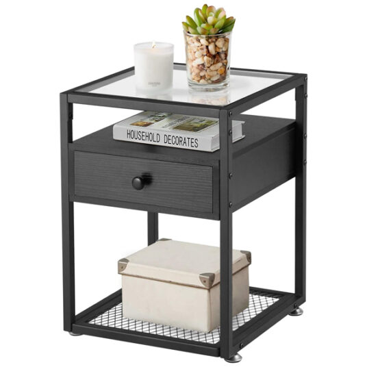 Vecelo Nightstands glass top end table for $35