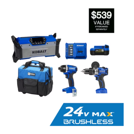 Kobalt 3-tool brushless power tool combo kit with soft rolling case for $169