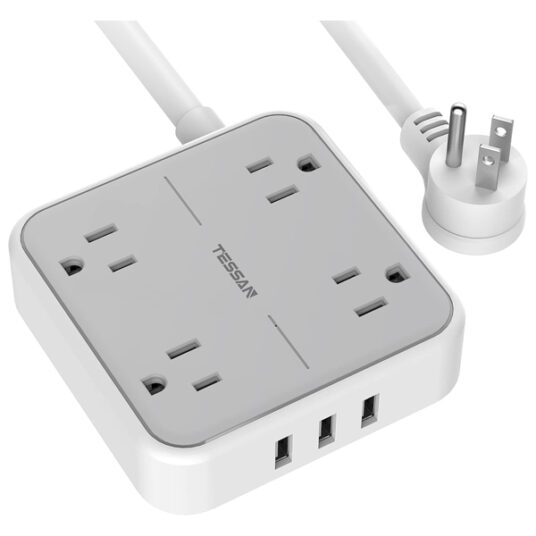 Tessan 4-outlet 3-USB power strip with 5-ft cord for $14