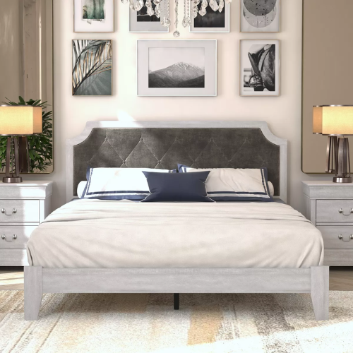 Galano Annifer upholstered queen platform bed with headboard for $90