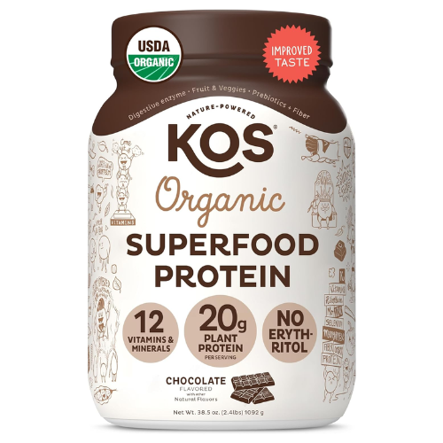 KOS organic vegan chocolate protein powder for $31