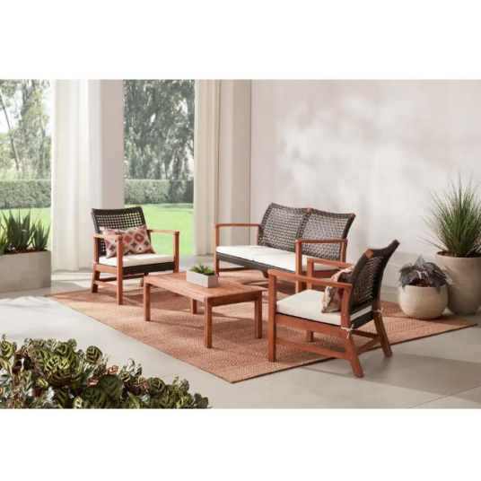 Hampton Bay Clover Cay 4-piece wicker outdoor patio set with cushions for $265