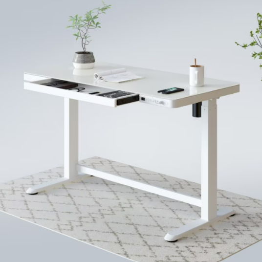 FlexiSpot Comhar all-in-one glass top standing desk for $200