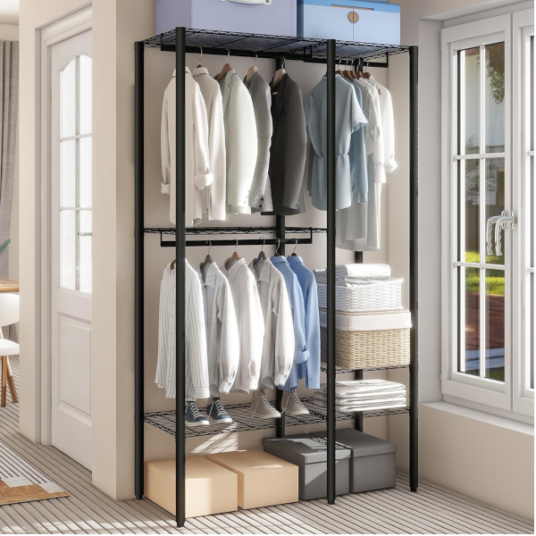 Fleximounts heavy duty clothing rack with 4 shelves for $55