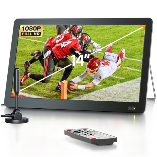 Select accounts: Desobry 14″ portable TV with antenna for $90
