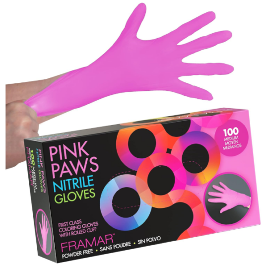 Framar Pink Paws 100-count nitrile gloves for $14