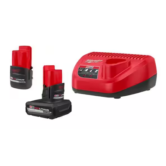 Milwaukee M12 12V Lithium-Ion 5.0Ah and 2.5Ah batteries with charger for $99