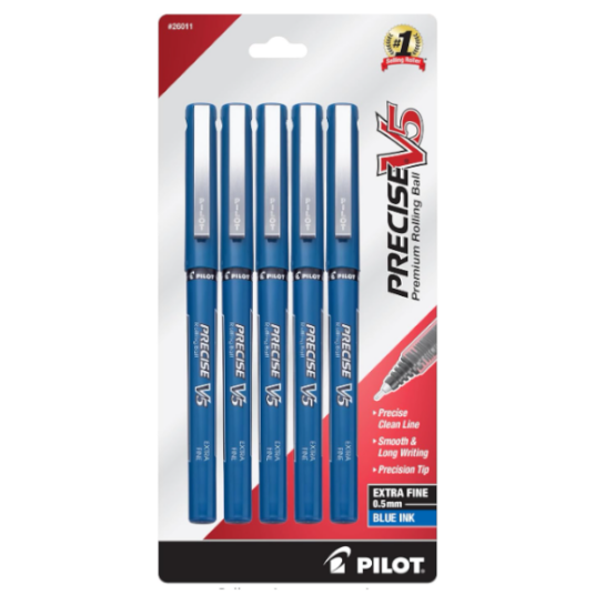 Pilot 5-pack Precise V5 capped rolling ball extra fine point pens for $6