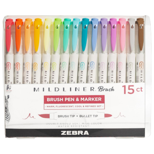 Zebra Pen Mildliner 15-count brush marker set for $9