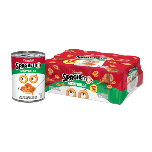 12-pack SpaghettiOs canned pasta with meatballs for $8
